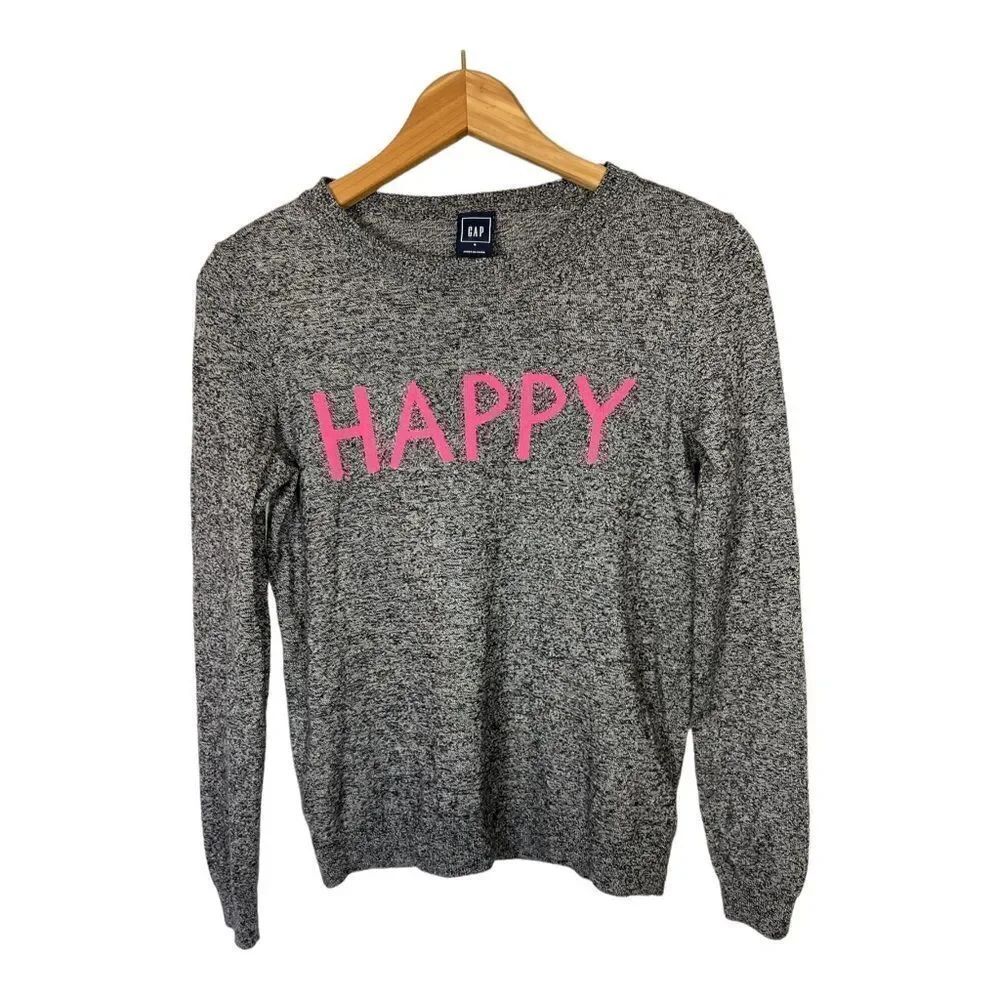 GAP Women’s Happy Lightweight Long Sleeve Sweater Gray/Pink Size Small